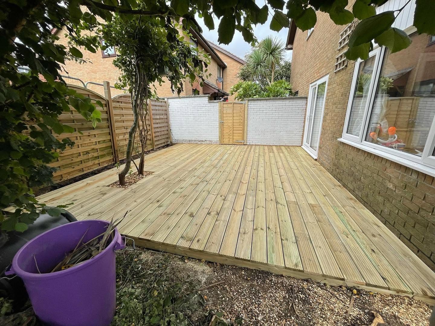 Raised timber decking outside a home