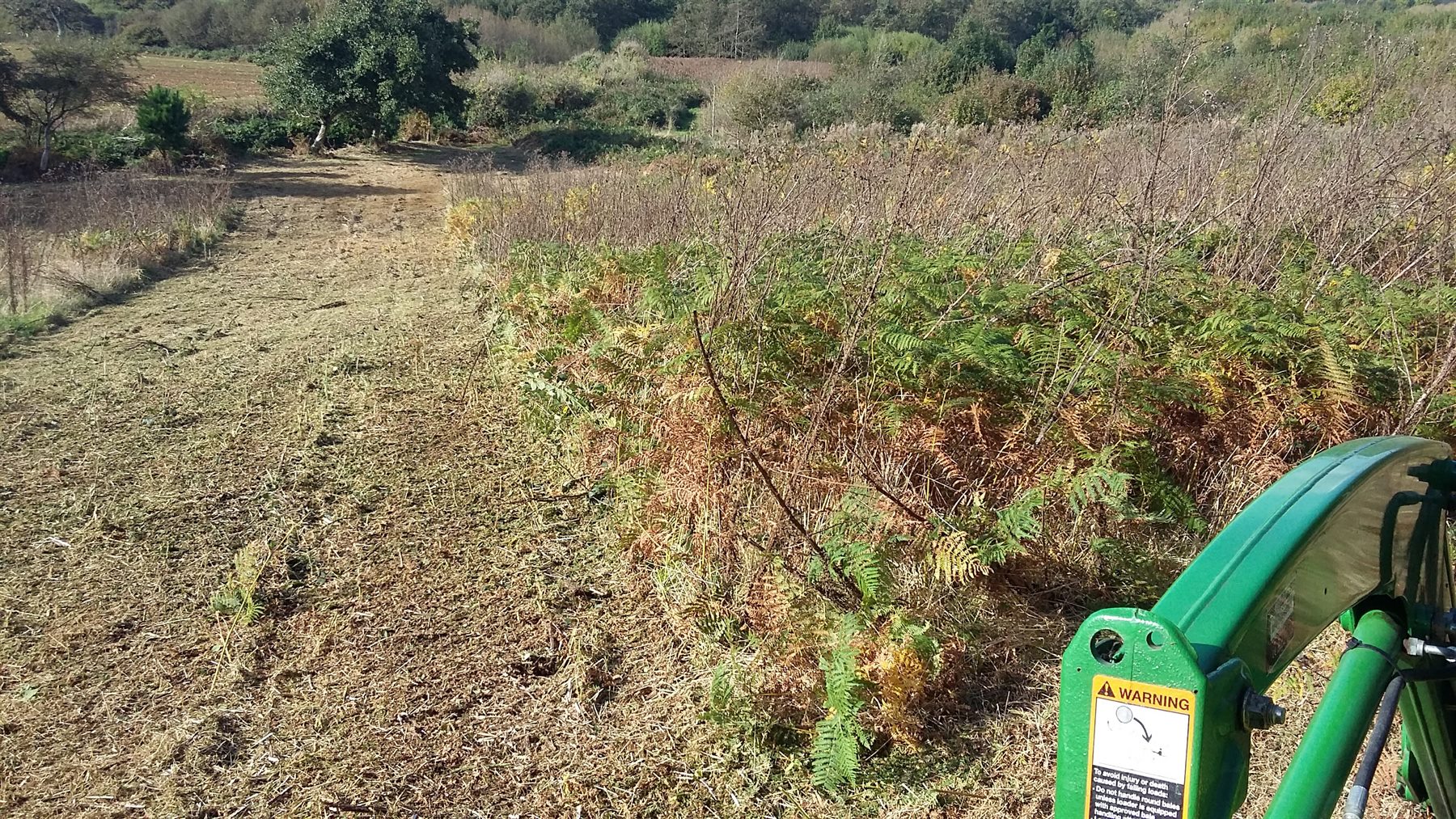 Compact tractor flailing overgrown paddock vegetation
