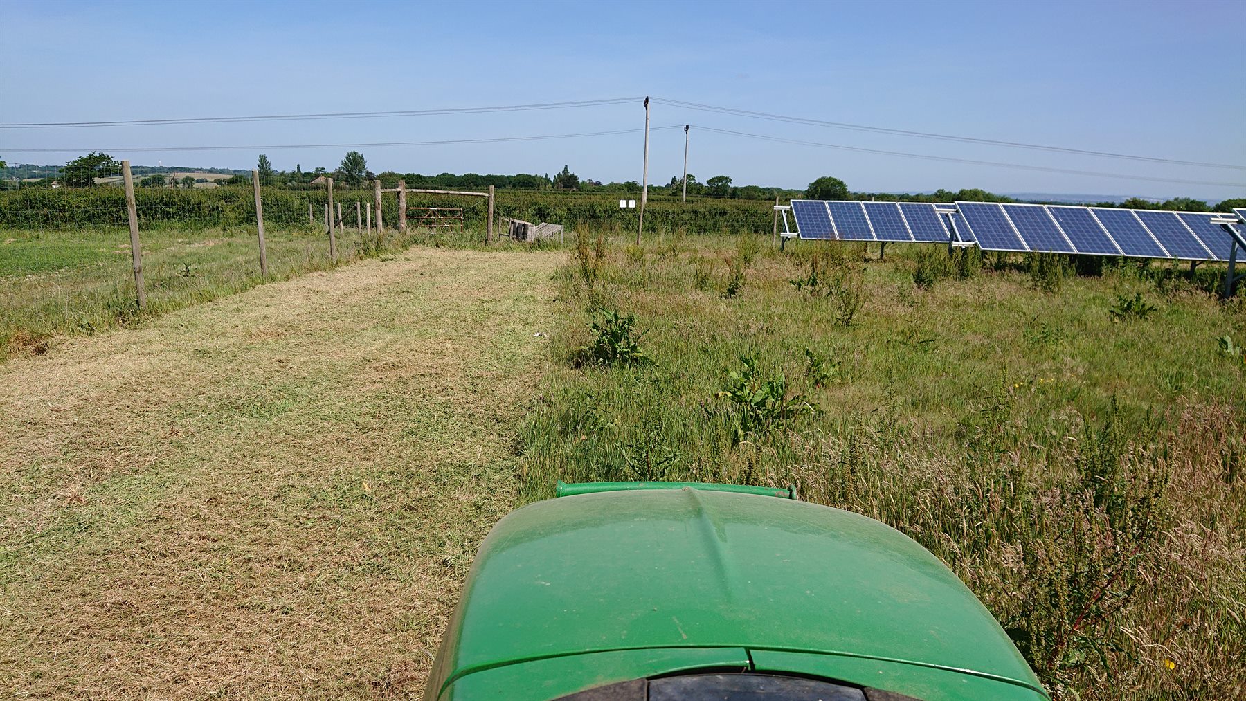 Grass cut across a renewable site with a tractor in view
